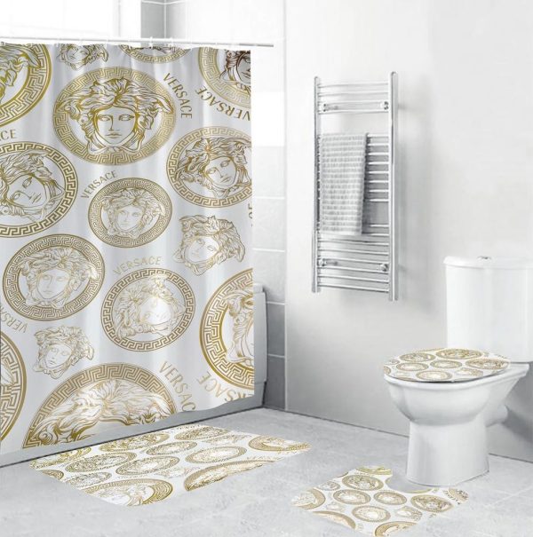 Beige Logo Versace Shower Curtain Set 003