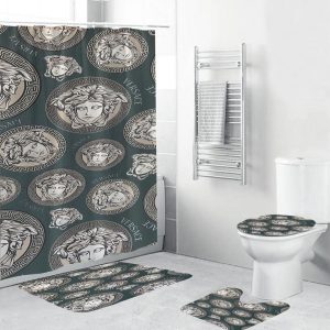 Blue Grey Versace Shower Curtain Set 007