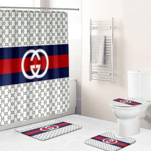 Gray And Black White Logo Gucci Shower Curtain 018