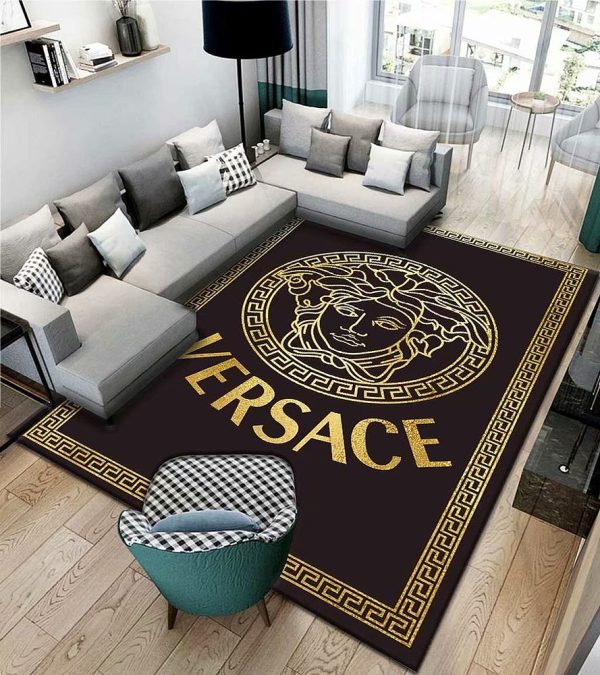 Luxury Gold Logo Versace Living Room Carpet And Rug 035