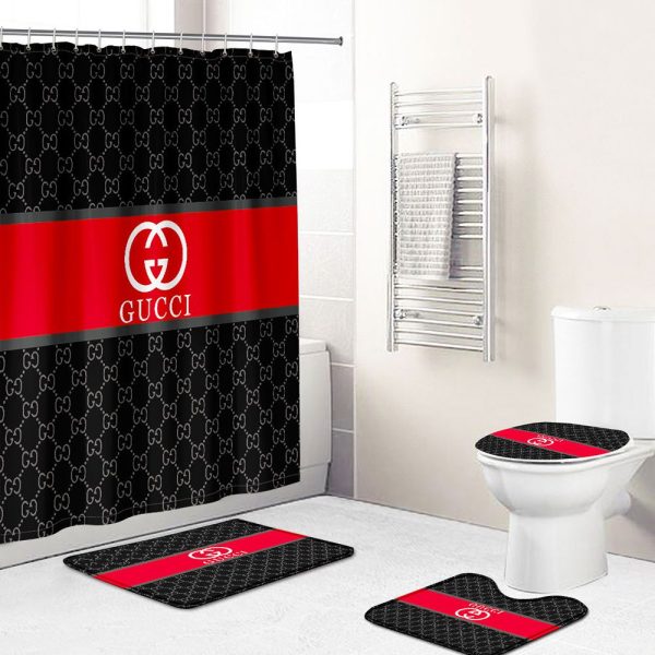 Red And black Gucci Shower Curtain Bathroom Set 050