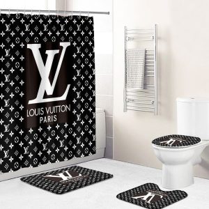 Shower Curtains Louis Vuitton Black And White Logo Full Bathroom Sets 079