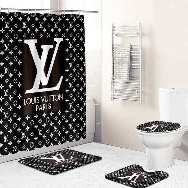 Shower Curtains Louis Vuitton Black And White Logo Full Bathroom Sets 080