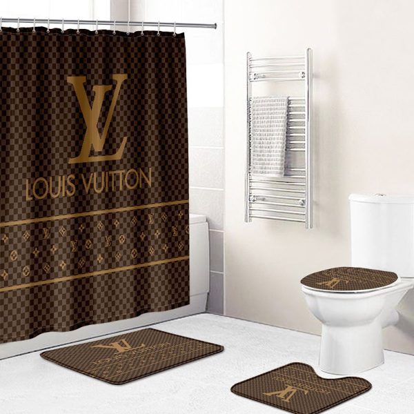 Shower Curtains Louis Vuitton Brown And Gold Full Bathroom Sets 086