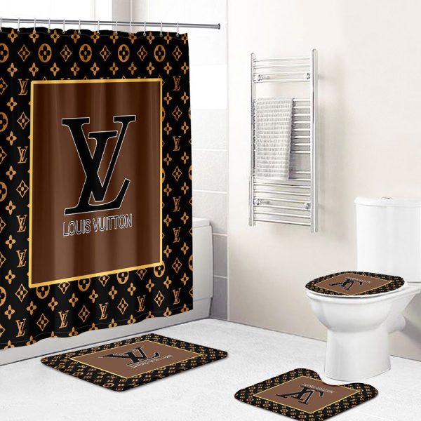 Shower Curtains Louis Vuitton Dark Beige Black Full Bathroom Sets 089