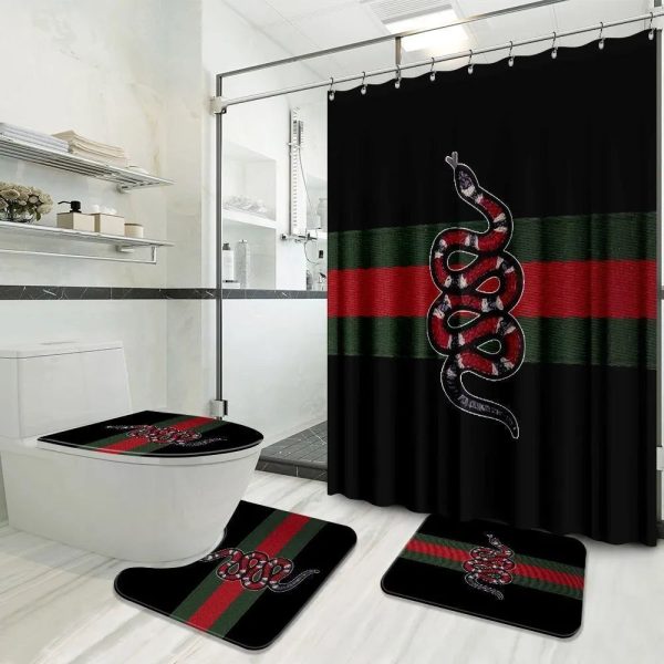 Snake Black Background Gucci Shower Curtain 052