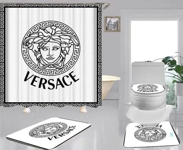 Versace Pattern Text White Black Background Bathroom Accessories Set 036