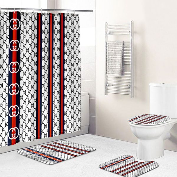 White Black Red Gucci Shower Curtain 056